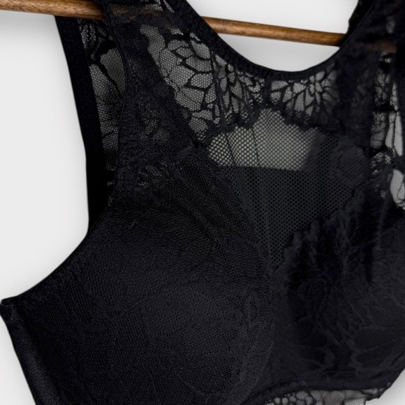 Victoria's Secret Pink Black Floral Lace Push Up Padded Bralette High Neck Large - Picture 2 of 9